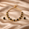 Black Bead & Gold Plated Necklace Set with Earrings