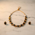 Black Bead & Gold Plated Necklace Set with Earrings
