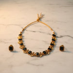 Black Bead & Gold Plated Necklace Set with Earrings