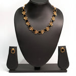 Black Bead & Gold Plated Necklace Set with Earrings