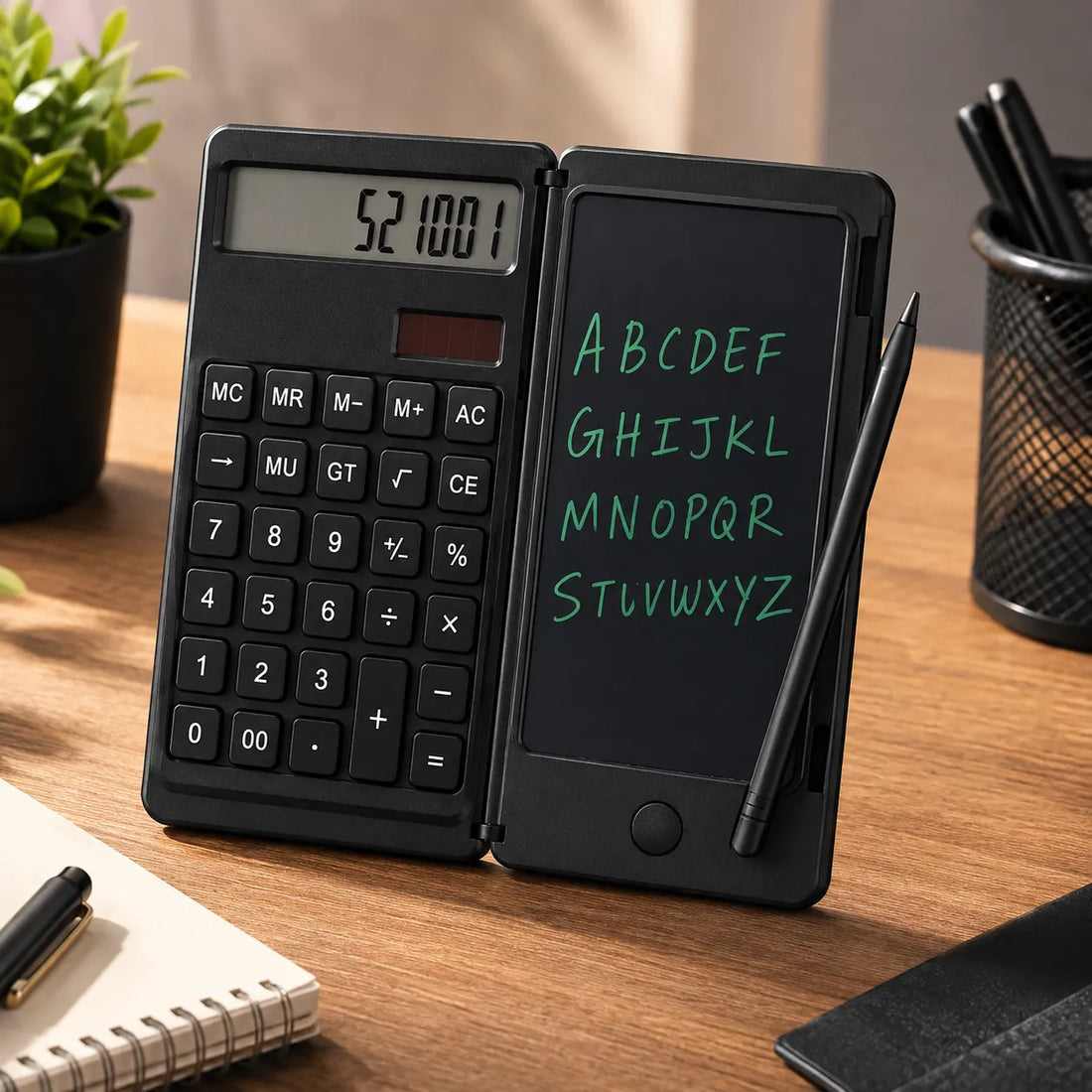 Foldable Digital Calculator with Reusable Writing Pad
