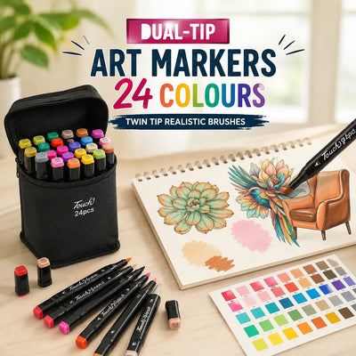 24 Colors Dual Tip Markers With Case