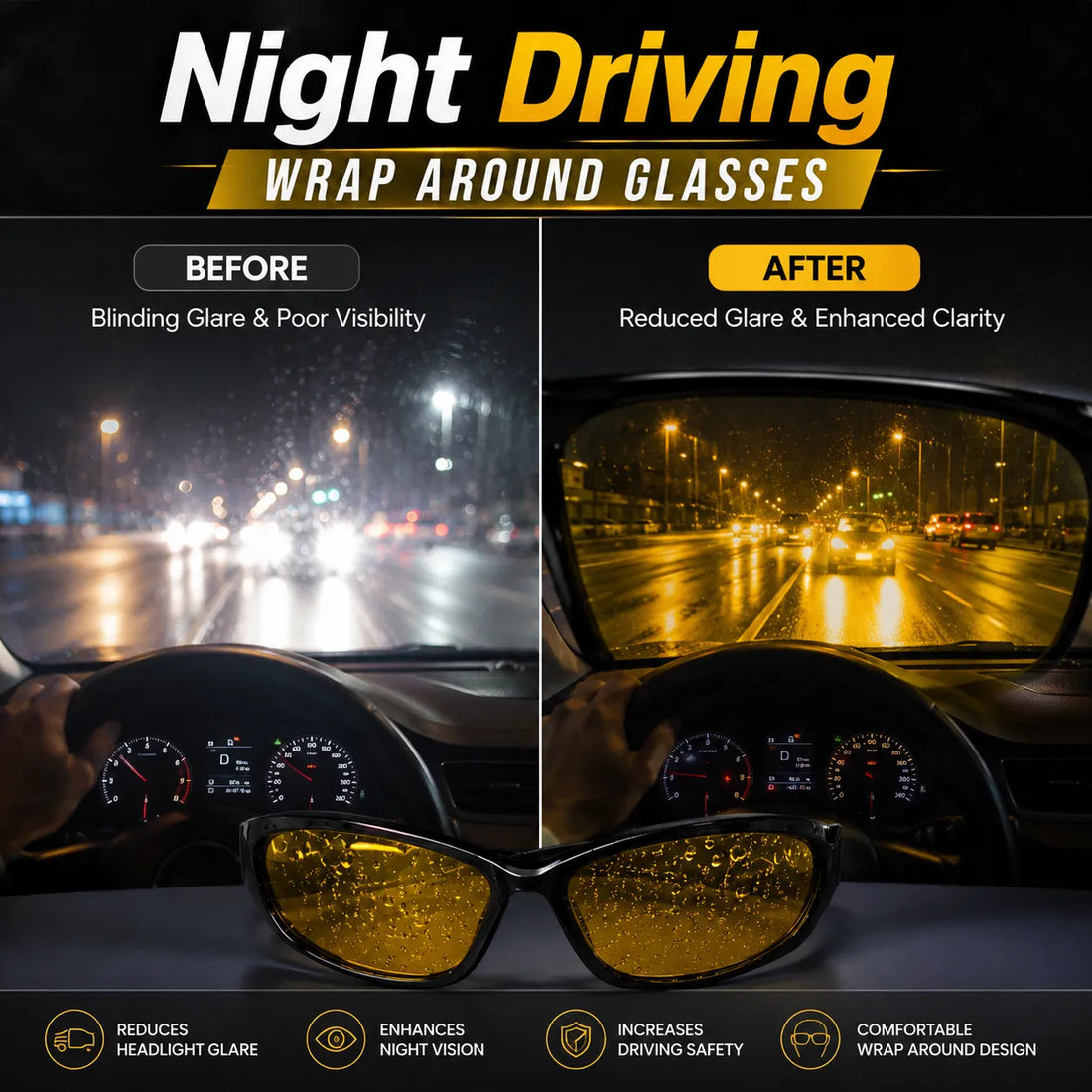 Wrap-Around HD Night Driving Glasses
