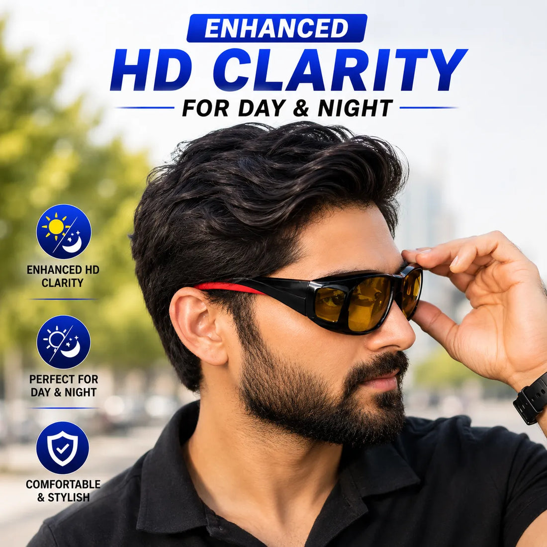 Day & Night Wrap-Around HD Vision Glasses + FREE Premium Bluetooth Earpods