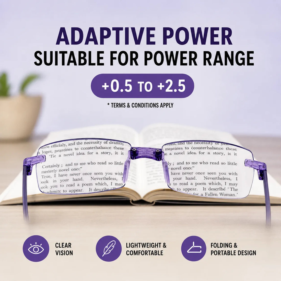 Rimless Folding Adaptive Power Mobile Protection Reading Glasses B1G1