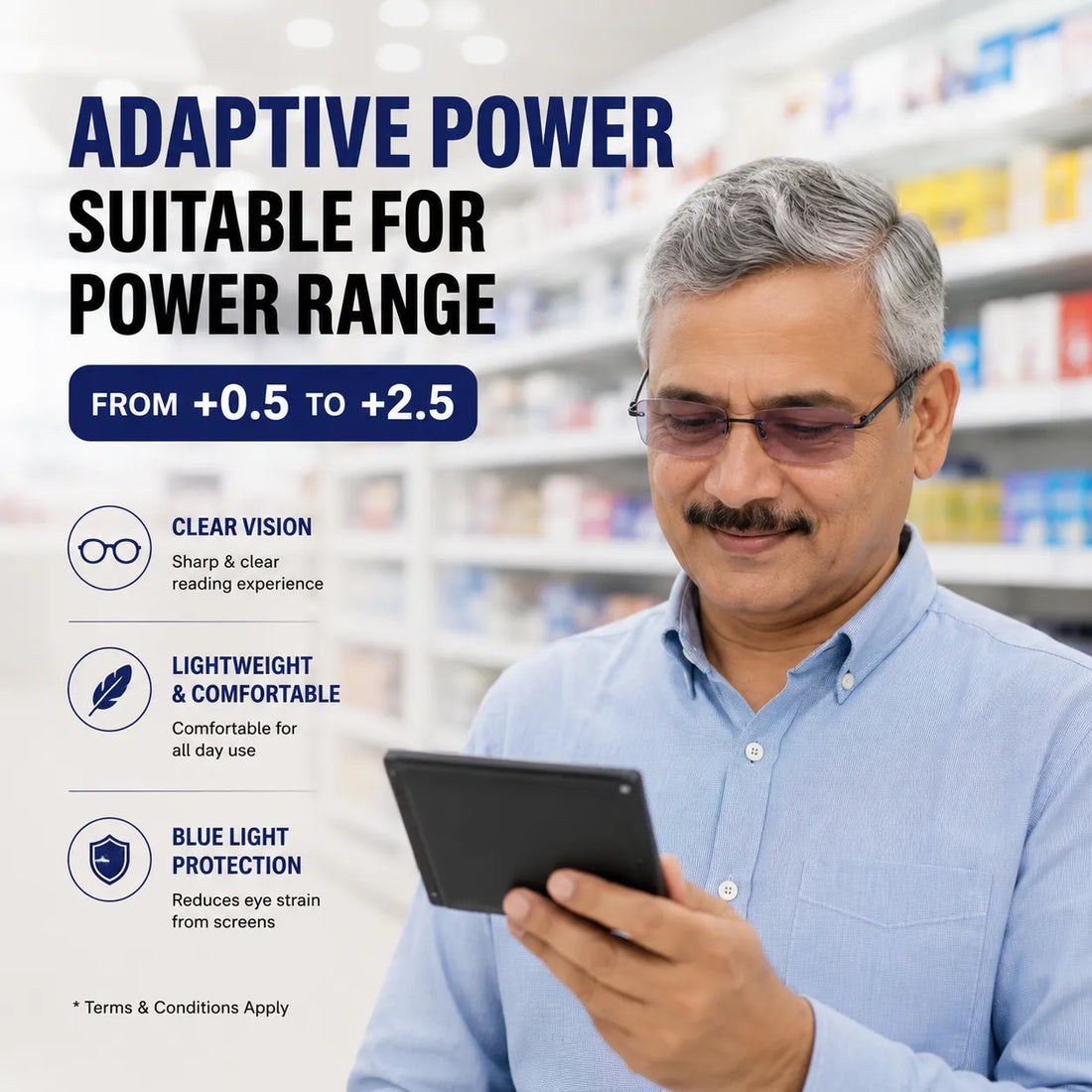 Rimless Folding Adaptive Power Mobile Protection Reading Glasses B1G1