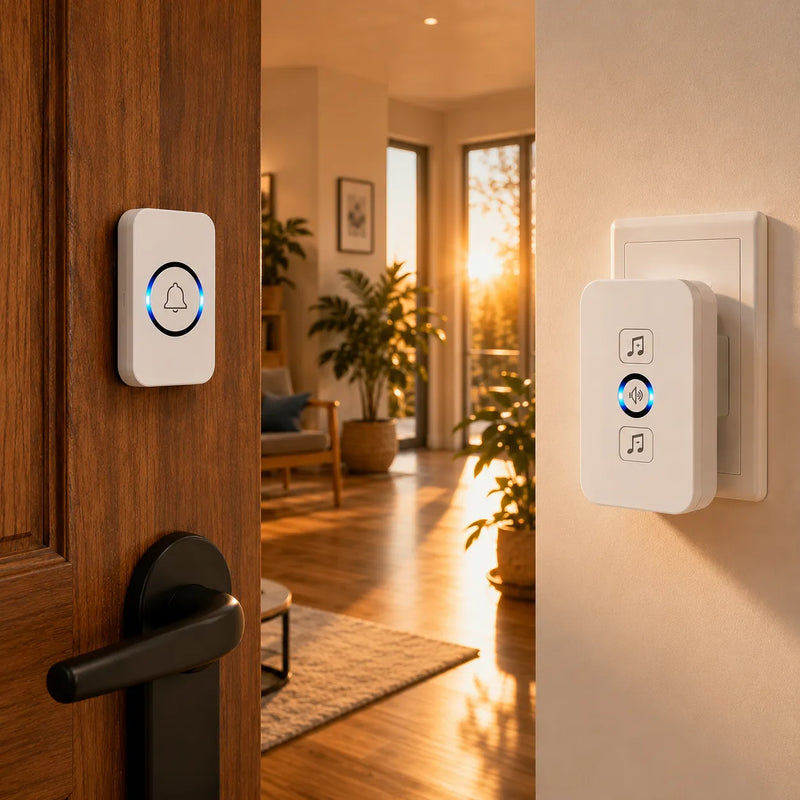 Wireless Door Bell Chime Kit |Panic/Emergency Button for Elderly, LED Indicator Wireless Door Chime (32 Tunes)