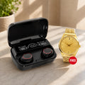 Wireless Earpods with Charging Inbuilt Powerbank M10 with Free Golden Watch