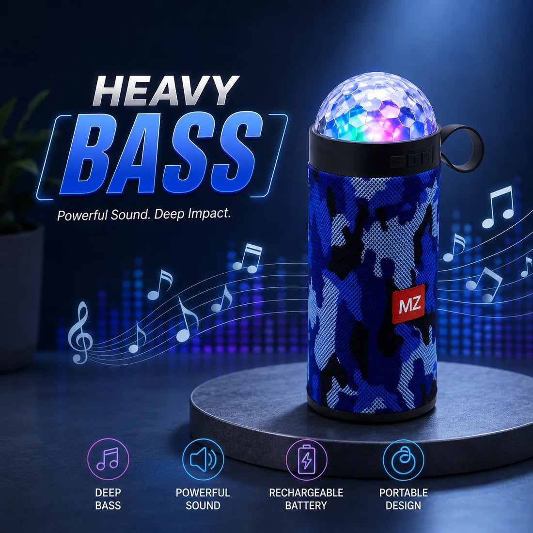 Portable Wireless Speaker With RGB Disco LED