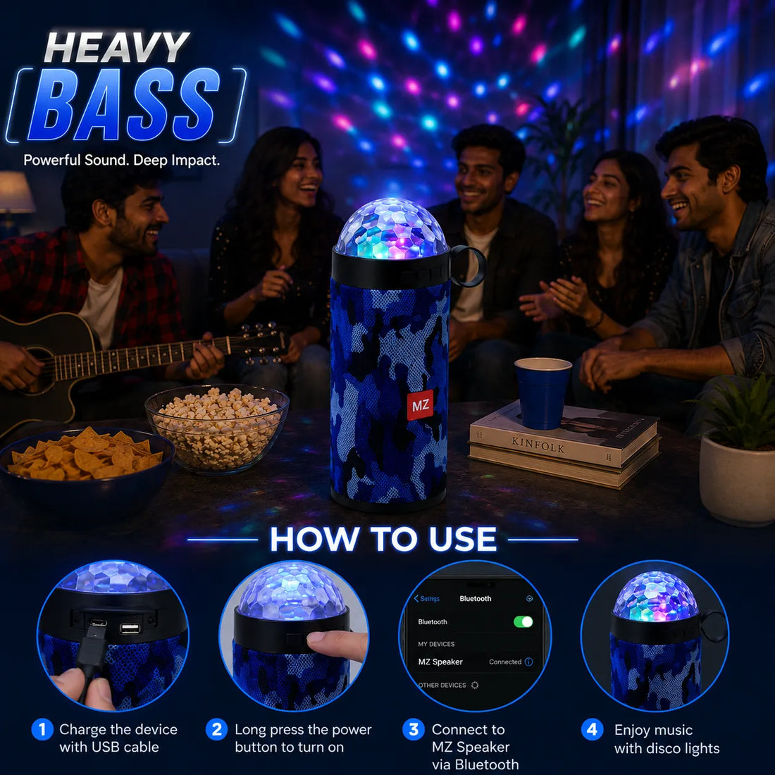 Portable Wireless Speaker With RGB Disco LED
