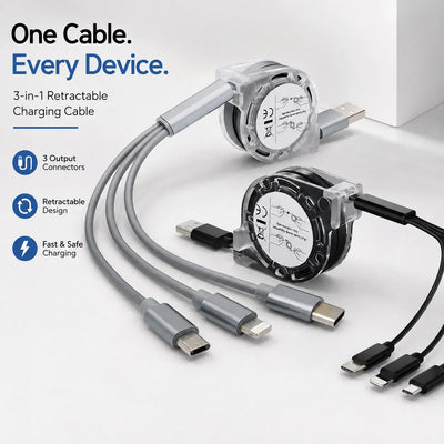 3-in-1 Retractable Multi-Device Charging Cable