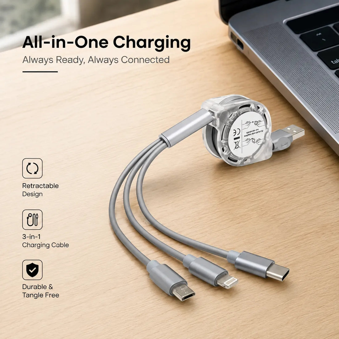 3-in-1 Retractable Multi-Device Charging Cable