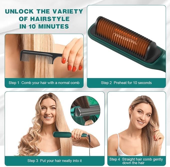 Electric Hair Straightening Comb | Portable and Travel-Friendly Styling Tool