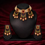 Emerald Green Kundan Choker Necklace Set with Jhumka Earrings