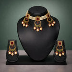 Emerald Green Kundan Choker Necklace Set with Jhumka Earrings