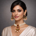 Emerald Green Kundan Choker Necklace Set with Jhumka Earrings