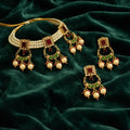 Emerald Green Kundan Choker Necklace Set with Jhumka Earrings