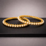 Gold-Plated Pearl Bangles Set of 2 | Antique Gold Granulated Pearl Kada | Bridal Pearl Bangles | Traditional Indian Wedding Bangles | Festive Jewellery for Women