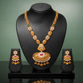 Gold Coin Lakshmi Necklace Set with Pink Stone Jhumka Earrings