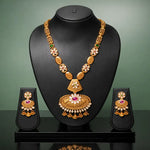 Gold Coin Lakshmi Necklace Set with Pink Stone Jhumka Earrings
