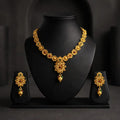 Gold Floral Short Necklace Set with Earrings