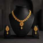 Gold Floral Short Necklace Set with Earrings
