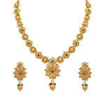 Gold Floral Short Necklace Set with Earrings