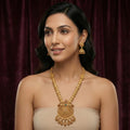 Gold Traditional Long Haram Necklace Set with Earrings