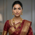 Gold Matte Finish Long Necklace Set with Jhumka Earrings