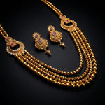 Gold Multi-Layer Bridal Haram Necklace Set with Jhumka Earrings
