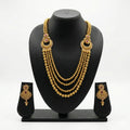 Gold Multi-Layer Bridal Haram Necklace Set with Jhumka Earrings