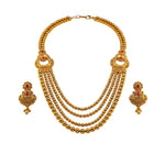 Gold Multi-Layer Bridal Haram Necklace Set with Jhumka Earrings