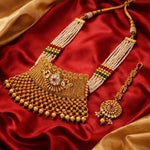 Gold Multi-Strand Rani Haar Necklace Set with Maang Tikka