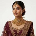 Gold Multi-Strand Rani Haar Necklace Set with Maang Tikka