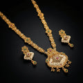 Gold Temple Pendant Long Necklace Set with Earrings