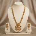 Gold Temple Pendant Long Necklace Set with Earrings