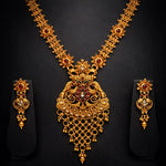 Gold Temple Tassel Long Necklace Set with Earrings