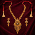 Gold Temple Tassel Long Necklace Set with Earrings