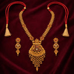 Gold Temple Tassel Long Necklace Set with Earrings