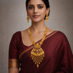 Gold Temple Tassel Long Necklace Set with Earrings