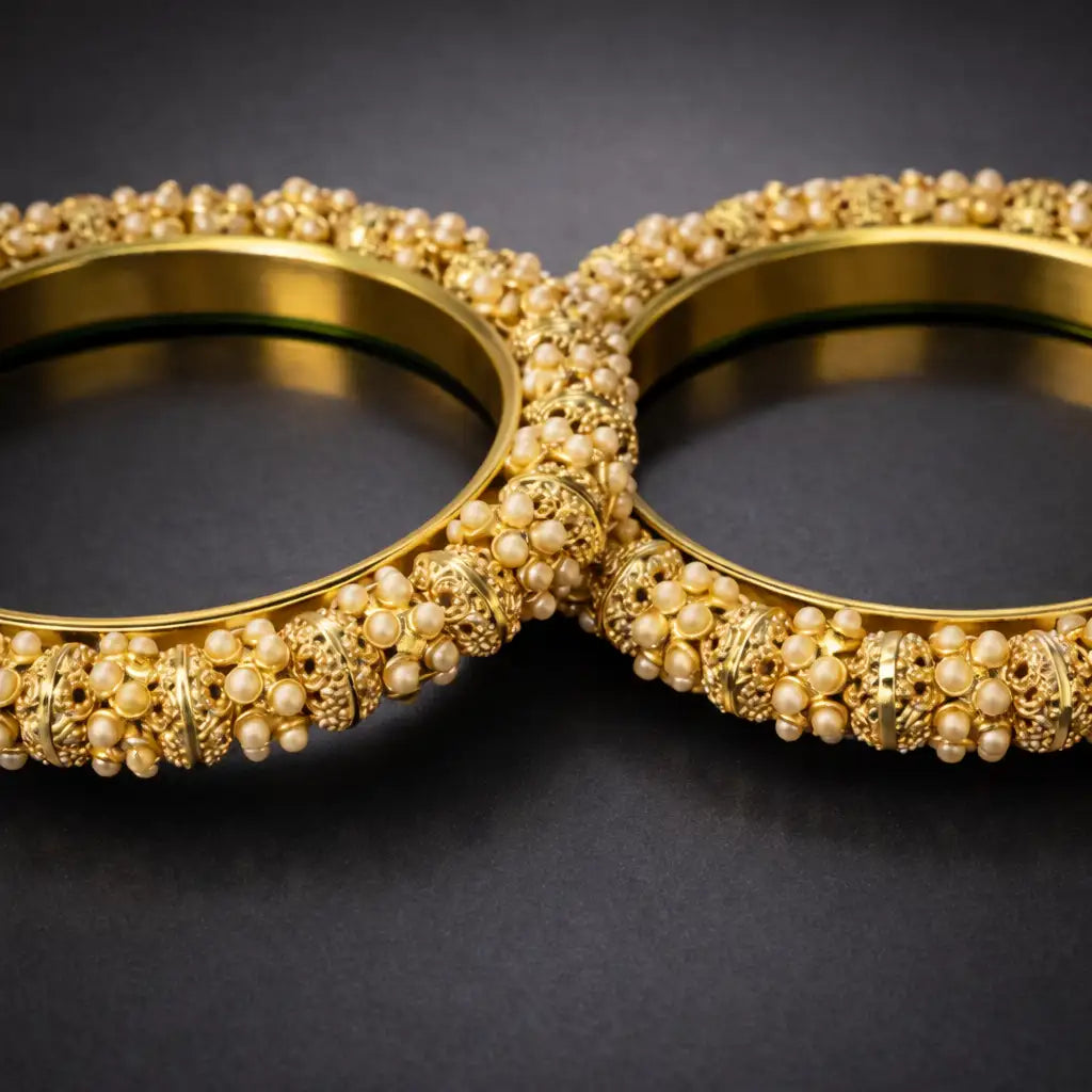 Gold Textured Ornate Bangles (Set of 2)