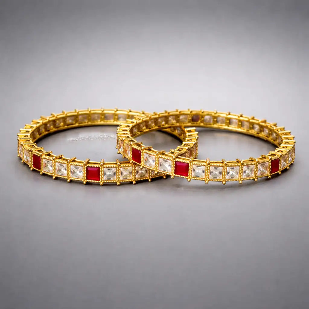 Gold & Red Stone Studded Bangles (Set of 2)