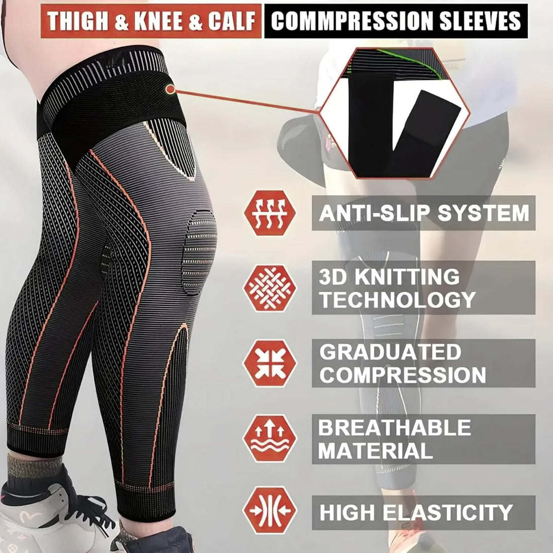 Full-Length Leg and Knee Support Compression Sleeve
