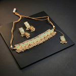 Mint Green Kundan Choker Necklace Set with Earrings