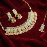 Mint Green Kundan Choker Necklace Set with Earrings