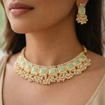 Mint Green Kundan Choker Necklace Set with Earrings
