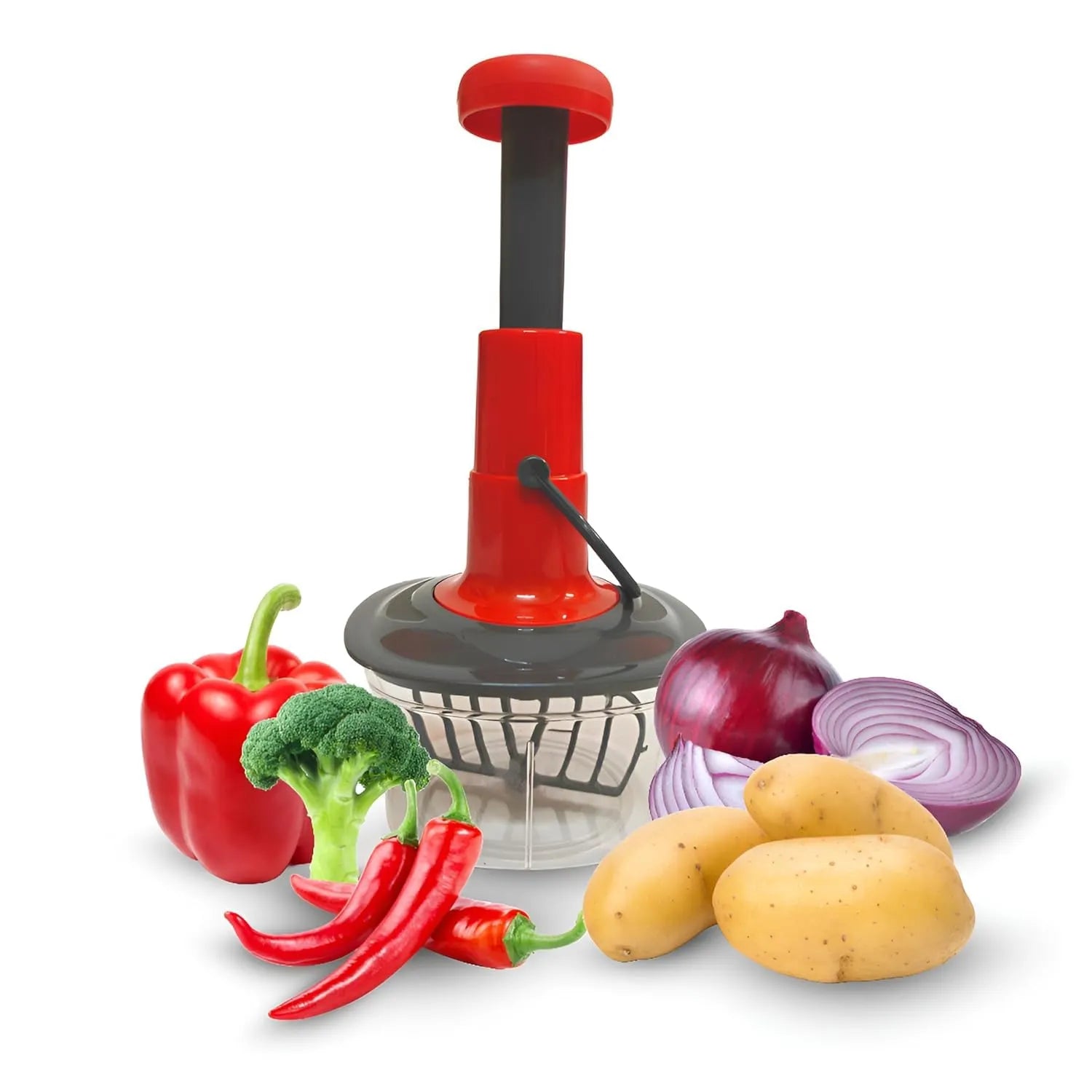 Push Chopper Manual Hand Press Chopper with 3 Sharp Blades – Quick & Effortless Vegetable & Fruit Cutter