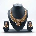 Ruby Red Kundan Bridal Necklace Set with Earrings