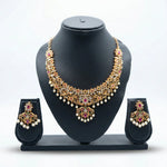Ruby Red Kundan Bridal Necklace Set with Earrings