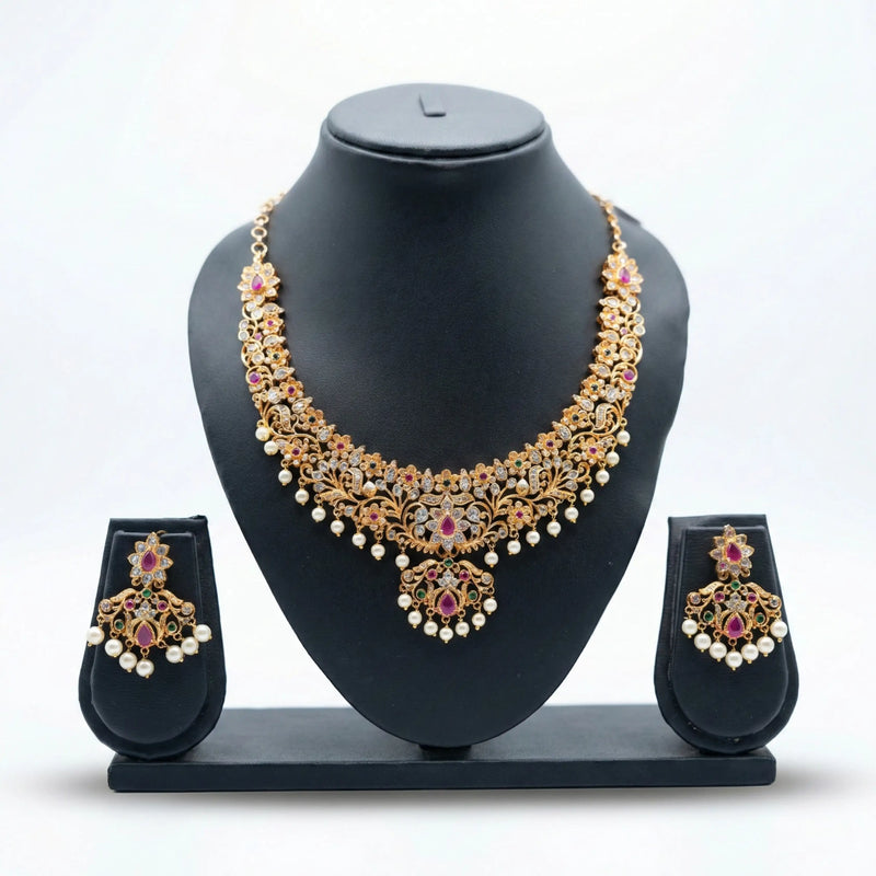 Ruby Red Kundan Bridal Necklace Set with Earrings